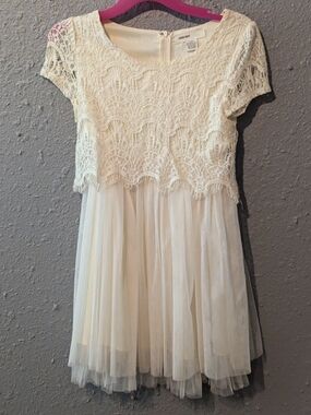 S Girls Ivory Lace & Tulle Party Dress